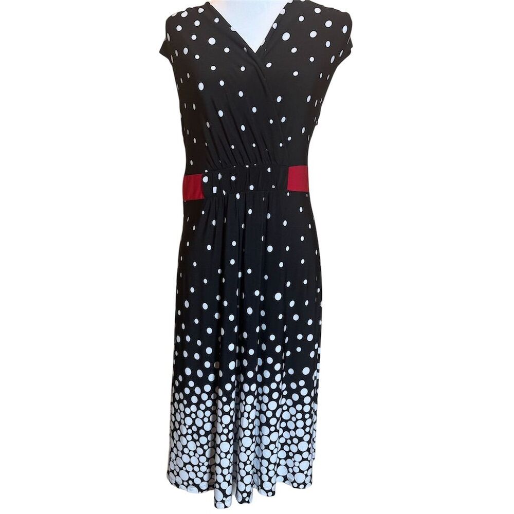 New Directions Women's M Polka Dot Fit & Flare Dress Red Accents - Picture 2 of 8